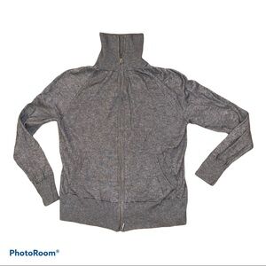 Lafayette 148 New York Gray Cashmere Blend Full Zip Sweater Jacket size Medium